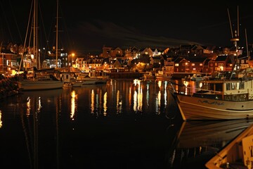 City harbour at night.