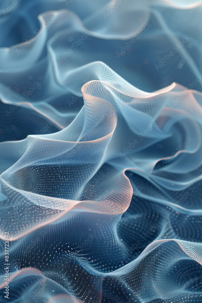 Poster a mesh wave design with smooth curves and a pastel color palette, evoking a sense of calm,