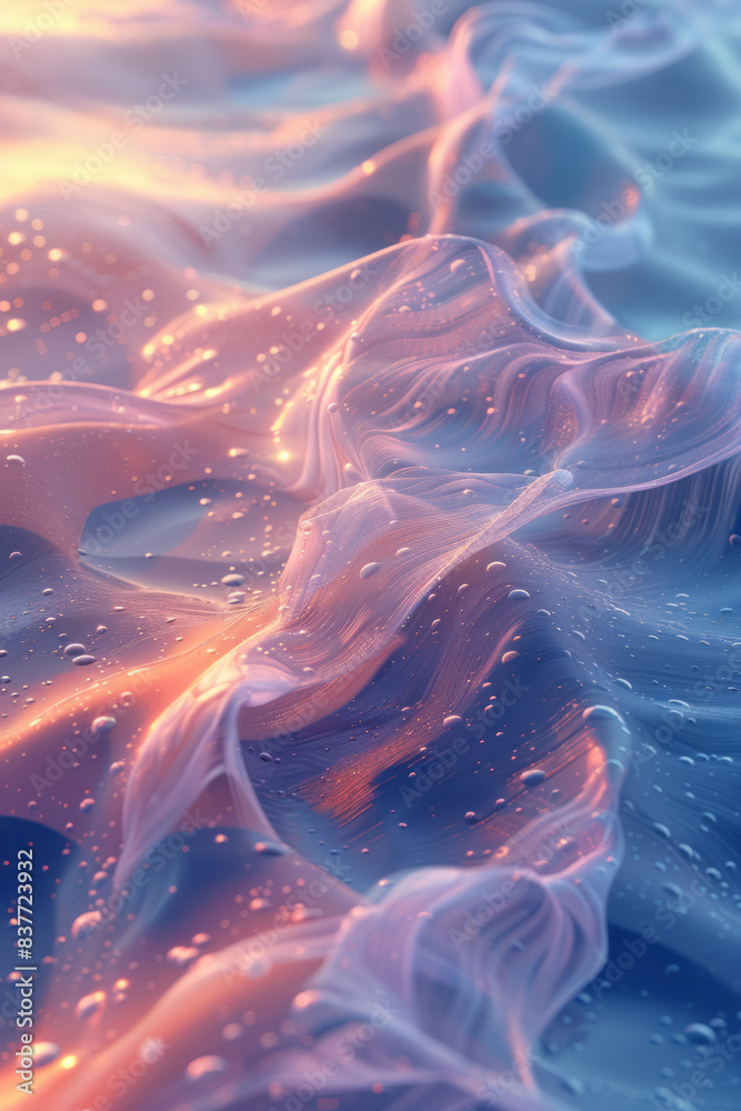 Poster a mesh wave pattern with pastel hues and a subtle, glowing effect, creating a serene atmosphere,
