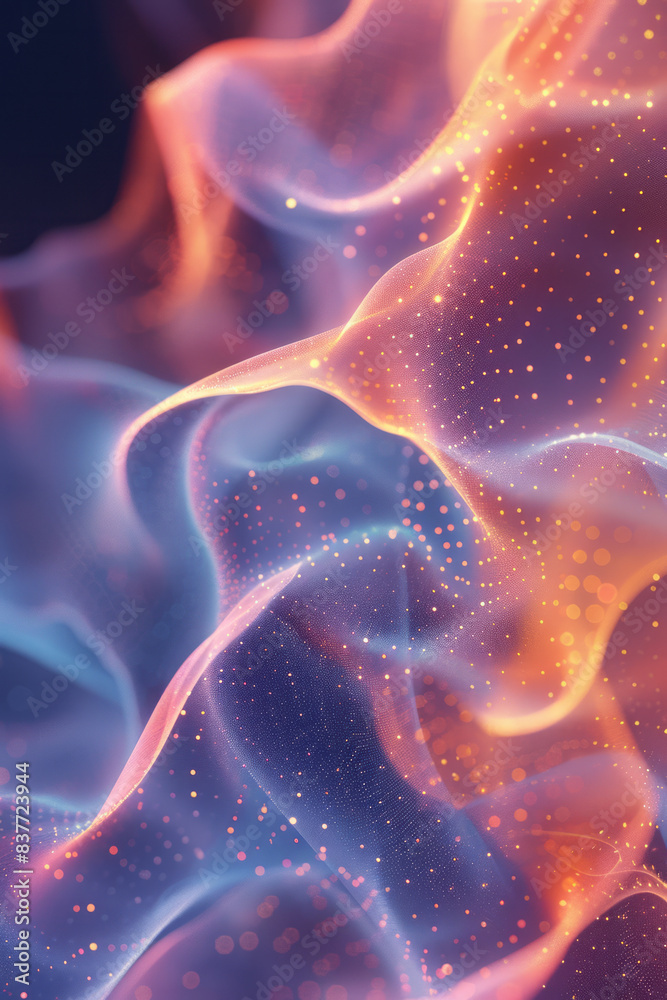 Poster a mesh wave pattern with pastel hues and a subtle, glowing effect, creating a serene atmosphere,