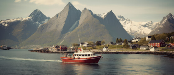 Fototapeta premium Scenic Boat Ride with Mountainous Backdrop