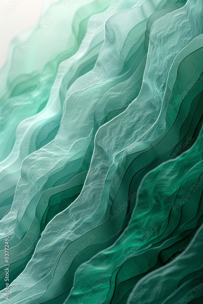 Aufkleber parallel lines forming waves with a gradient from mint green to pale turquoise,