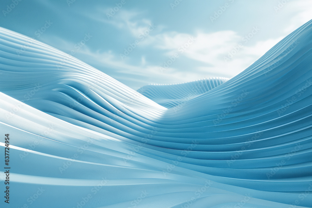 Poster a minimalist design featuring waves of parallel lines with a gradient blending from light blue to wh