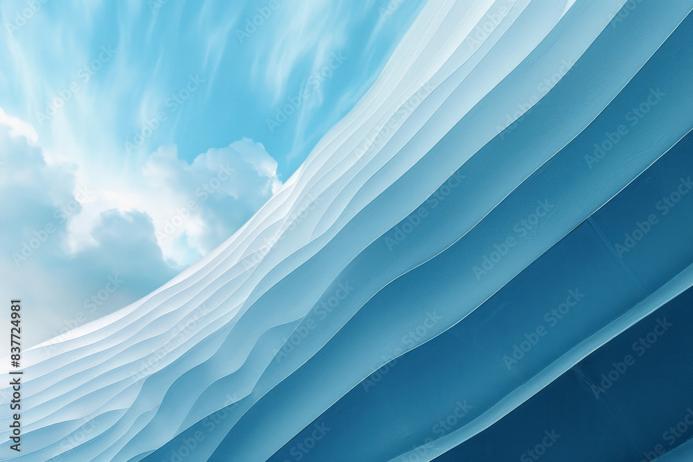 Leinwandbilder a minimalist design featuring waves of parallel lines with a gradient blending from light blue to wh
