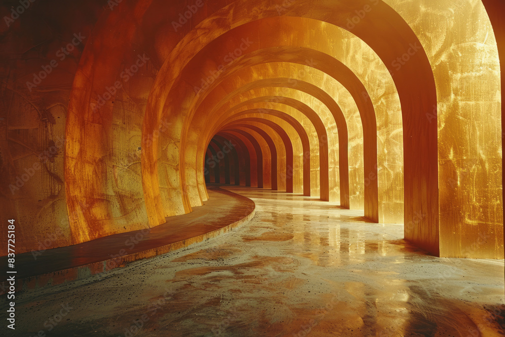 Poster Abstract parallel lines creating wave patterns, with a subtle gradient of warm yellows and golds,
