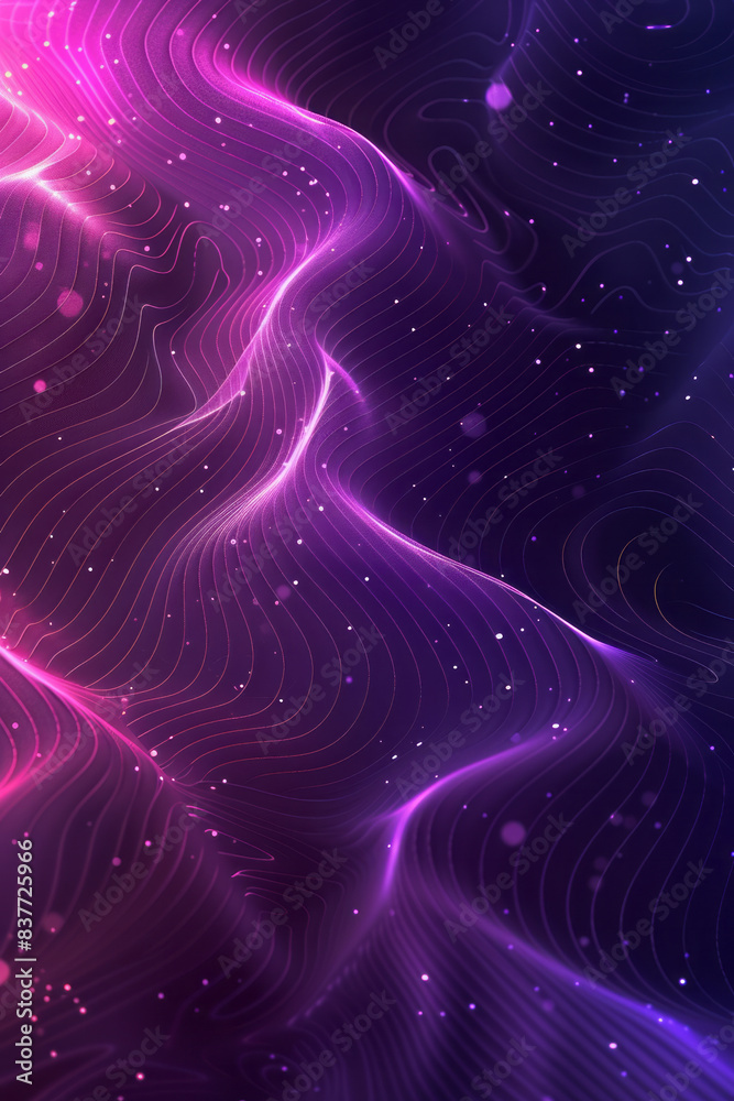 Poster Abstract parallel lines creating waves with a gradient transitioning from deep purple to plum,