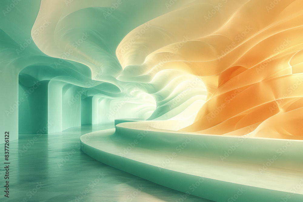 Leinwandbilder a design featuring waves of parallel lines with a subtle gradient from light green to pale yellow,