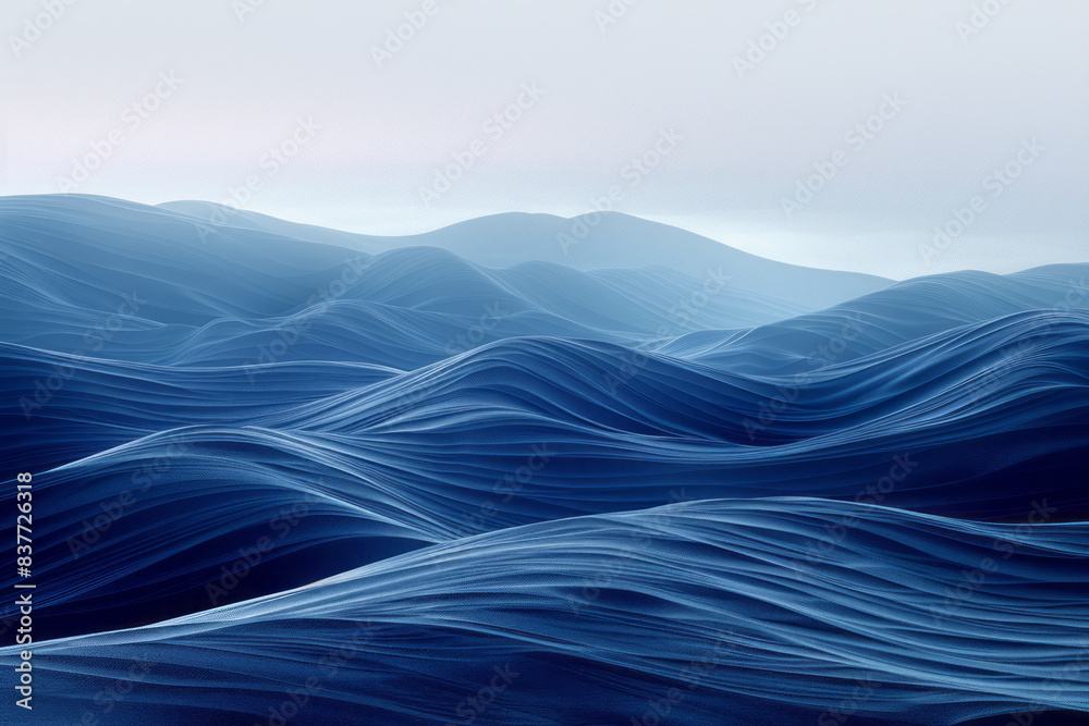 Leinwandbilder waves of parallel lines in a monochromatic blue scheme, with a gradient transitioning from navy to s