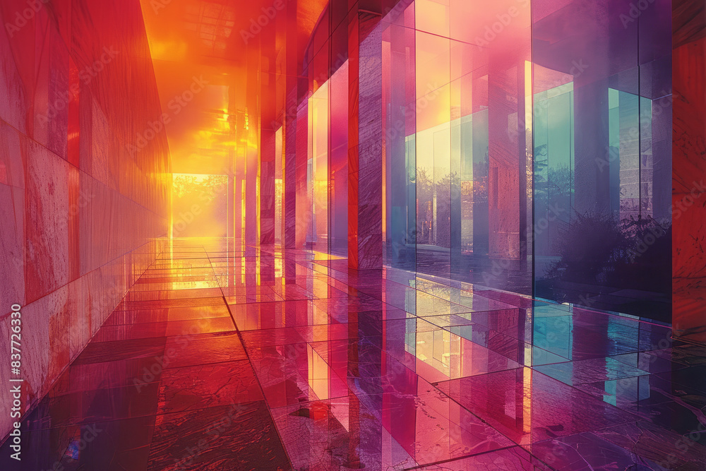 Fototapete a composition of stacked gradient rectangles reflecting each other, with shades transitioning from b
