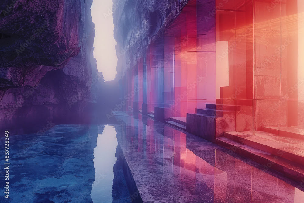 Aufkleber a composition of stacked gradient rectangles reflecting each other, with shades transitioning from b