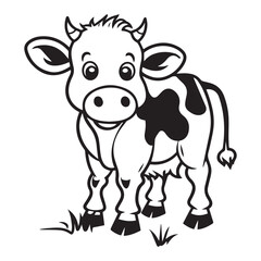 Cute simple cow icon design, black vector illustration on white background