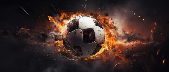 Fototapeta premium Explosive Soccer Ball in Fiery Motion