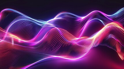 Fototapeta premium Illuminated Neon Lights Dancing in Abstract Wavey Line Art, Modern Design Aesthetics
