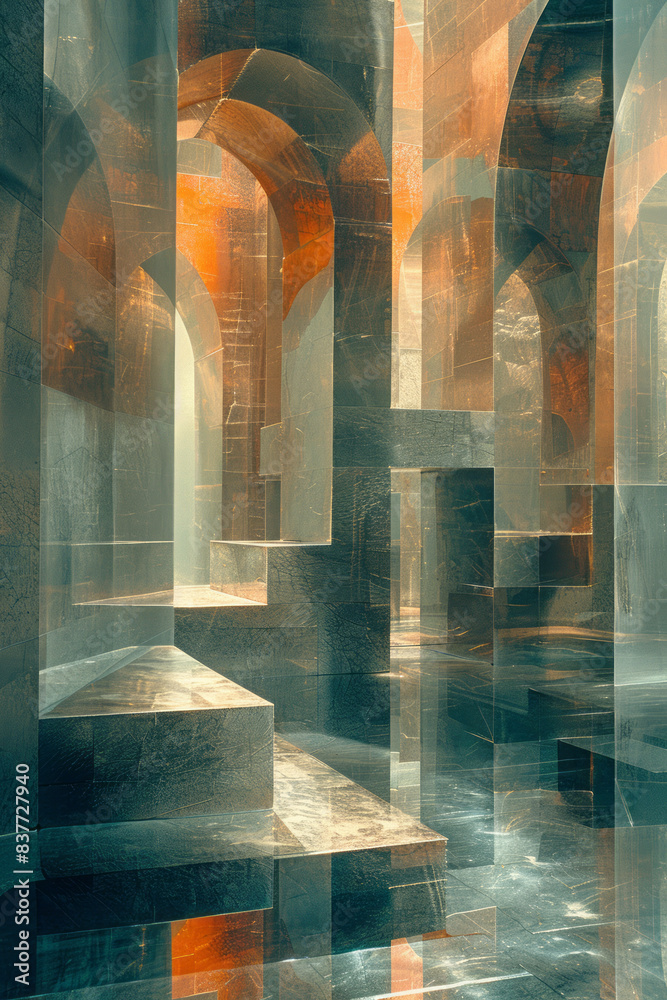 Leinwandbilder abstract composition of stacked rectangles with gradients from silver to charcoal grey, creating ref