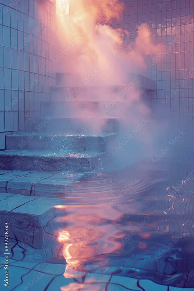 Poster stacked gradient rectangles transitioning from light blue to aquamarine, forming layered reflections