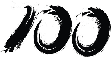  number 100 with paint brush strokes,  100 ,Number ,grunge brush freestyle font, designed using black and white handwriting line shape, logo, symbol, icon, graphic, vector.