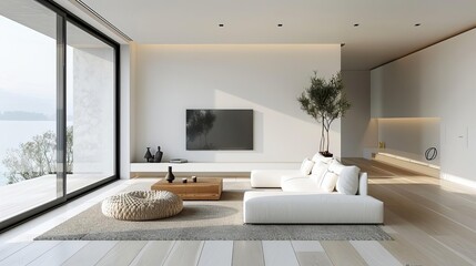 Minimalist lifestyle, clean and simple living space, focus on essentials, modern design