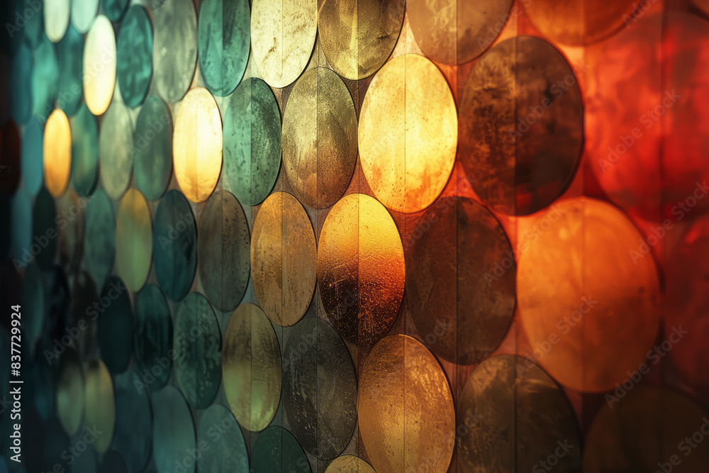Aufkleber Abstract gradient glass circles with shades shifting from gold to bronze, reflecting each other softly,