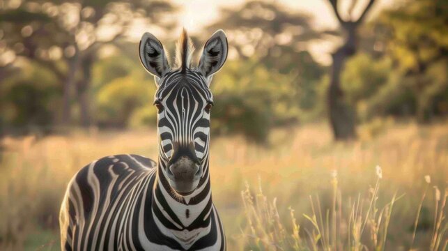 Close up image of a zebr on a safari tour in the african savanna