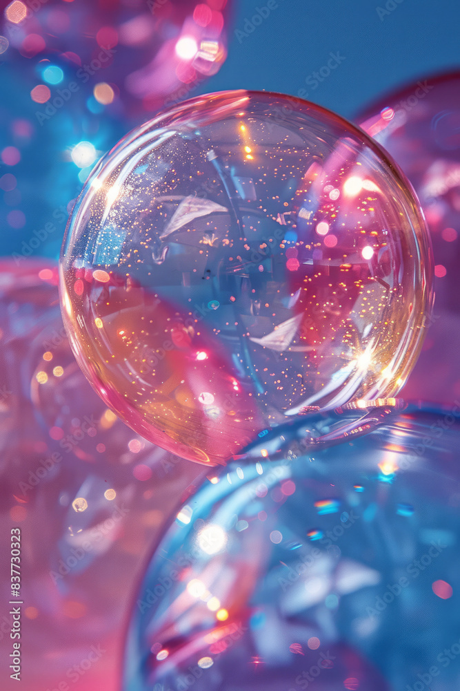 Poster Abstract gradient circles made of glass, with a gradient from purple to magenta, creating harmonious reflections,