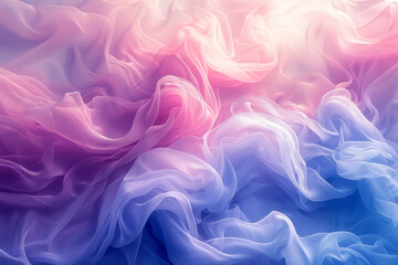 Obraz premium Gentle, flowing light waves in pastel blue and pink, creating a soft, romantic atmosphere,