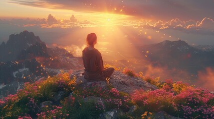 Obraz premium Person amidst mountains during golden hour
