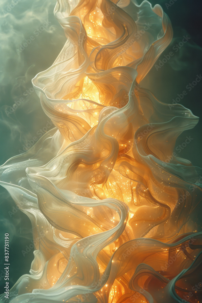 Aufkleber Flowing waves of light in soft gold and white, creating a warm and inviting atmosphere,