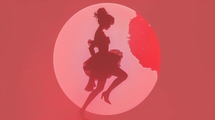 Silhouette of a graceful dancer against a vibrant red backdrop, evoking elegance and movement in a modern artistic style.