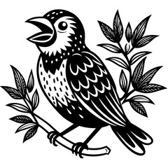 Obraz premium a-bird-is-sitting-on-branch-illustration-and-laugh
