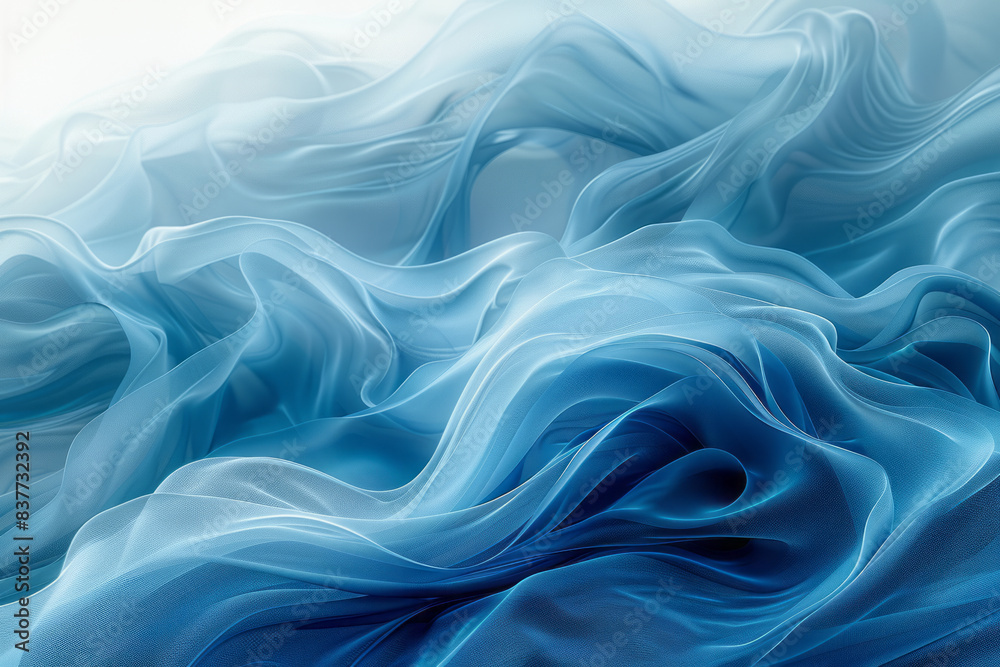 Aufkleber flowing waves of thin, elegant lines in shades of blue and white, creating a fluid and harmonious de