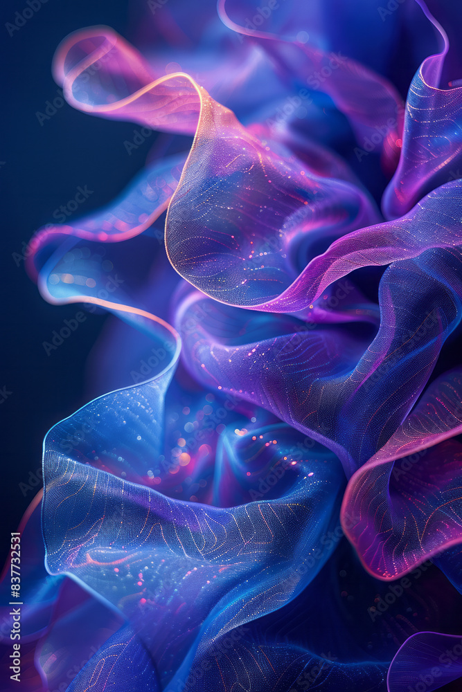 Fototapete thin, undulating lines in a gradient of blue and purple, creating a fluid and harmonious composition