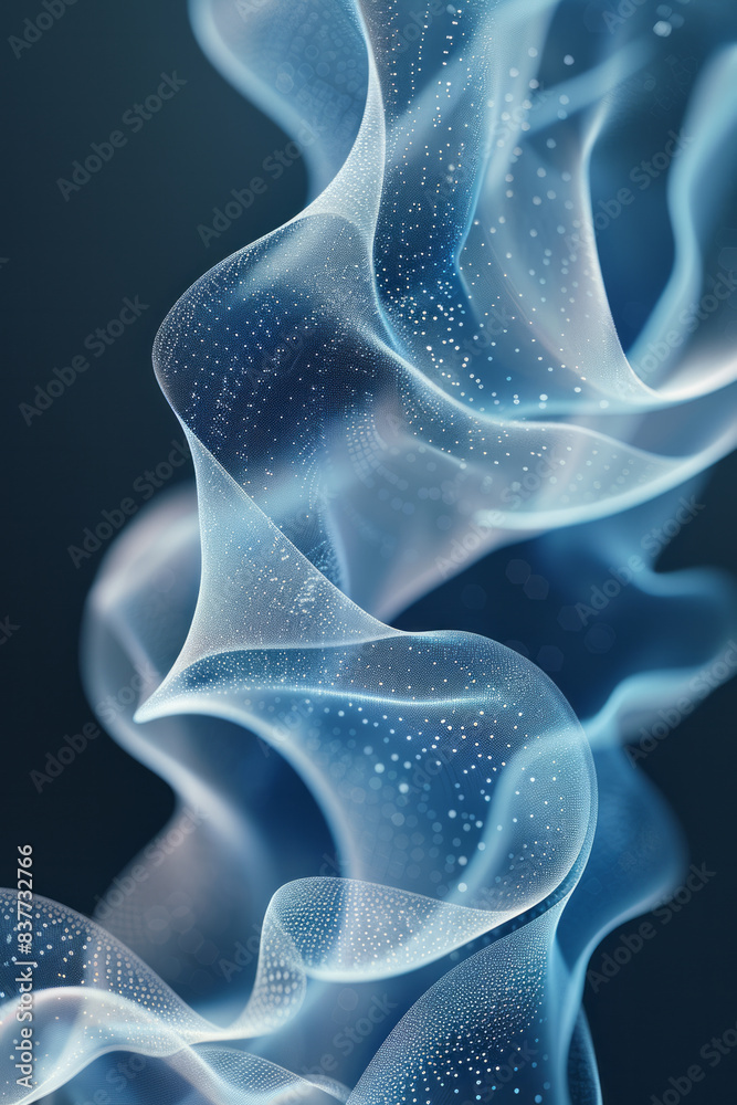 Fototapete thin, undulating lines in a gradient of blue and grey, creating an elegant wave pattern,