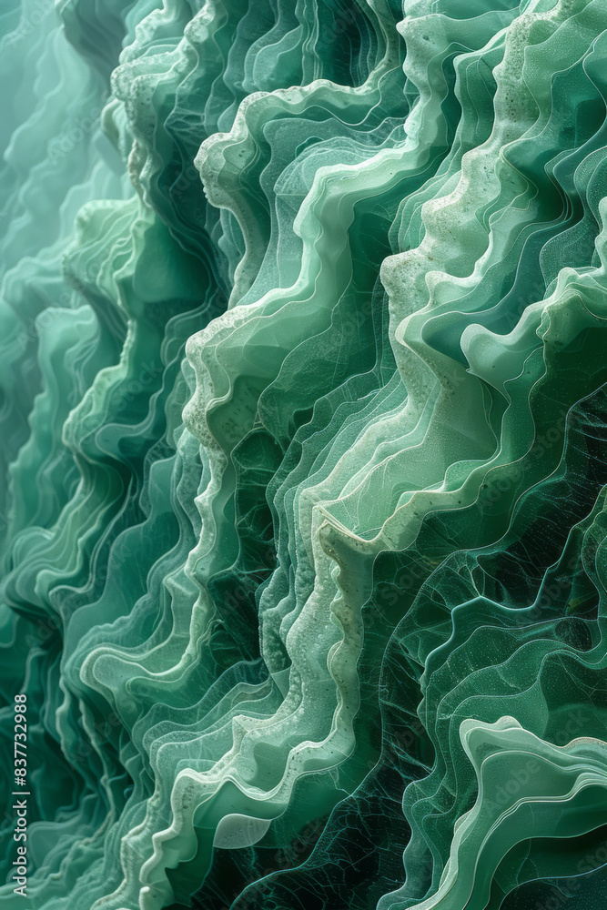Aufkleber an abstract design of linear waves in shades of green and turquoise, forming an elegant and fluid pa