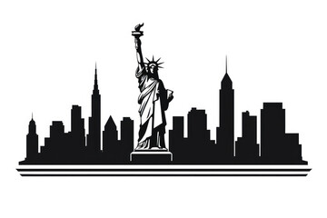 Iconic New York City Skyline and Statue Silhouette