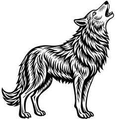 alpha-wolf-howling--full-body--engraving-art-style