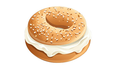 Fototapeta premium Delicious sesame bagel with cream cheese filling on white background. Perfect for breakfast or a tasty snack.