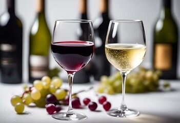 Naklejka premium AI generated illustration of glasses of varied wines, and grapes