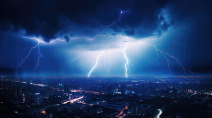 Fototapeta premium Electric Fury: Thunderstorm Over Metropolitan Skyline