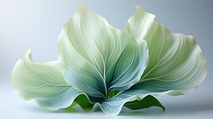 A vibrant green petal leaf standing out against a clean white backdrop, the soft shadows and highlights enhancing its natural beauty and elegant contours