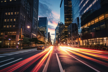 Dazzling City Lights in Urban Evening Rush Hour