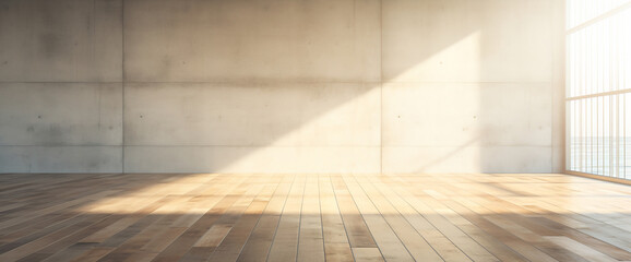 Sunlit Concrete Wall with Wooden Floor Interior
