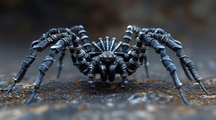 Metal spring handcraft spider with detailed legs and a coiled abdomen, in a crawling position