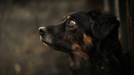 Fototapeta premium A crestfallen dog gazes up with eyes brimming with melancholy.