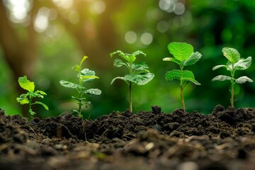 Trees are growing with money and fertile soil as a financial and investment idea. Environmental business.