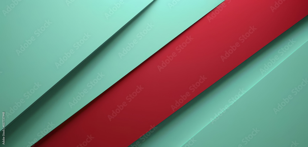 Poster Abstract background with overlapping diagonal sharp red and teal geometric layers forming a dynamic design for card or banner.