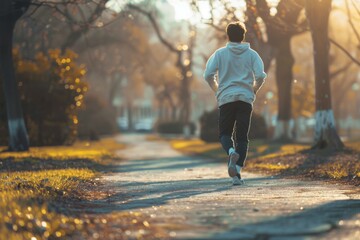 Obraz premium The young man is jogging Before exercising in public beauty