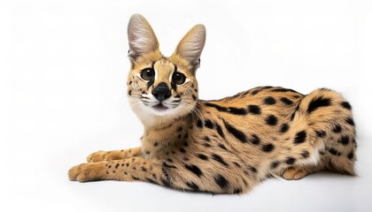 Obraz premium Serval - Leptailurus serval - is a wild cat native to Africa. It is widespread in sub Saharan countries, except rain forest regions. It has a small head, large ears, a yellow to buff coat with spots