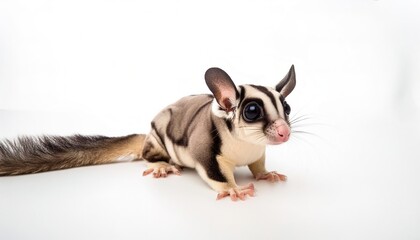 sugar glider - Petaurus breviceps - is a small, omnivorous, arboreal, and nocturnal gliding possum that prefers sugary foods such as sap and nectar, native to Australia.  Isolated on white background