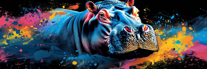 hippo in neon colors in a pop art style