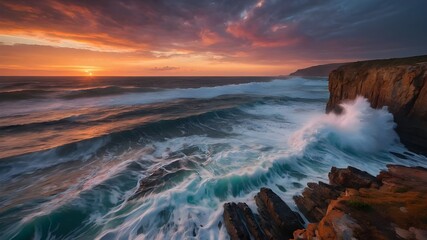 Fototapeta premium Captivating Twilight: Beauty Unveiled on the Rocky Seashore